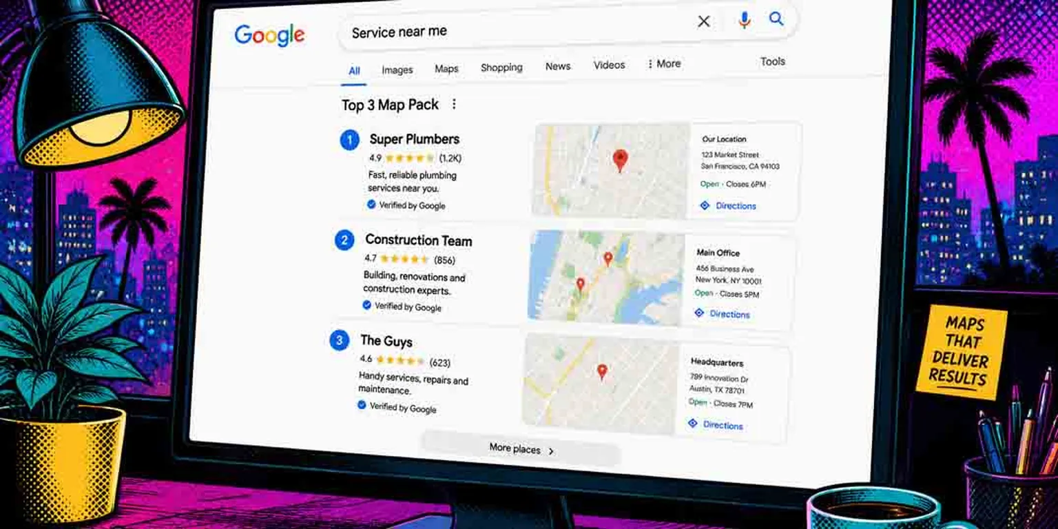 Google Map Pack Top 3 results — Onepost-built Brisbane lead sites ranking #1 across South-East Queensland suburbs